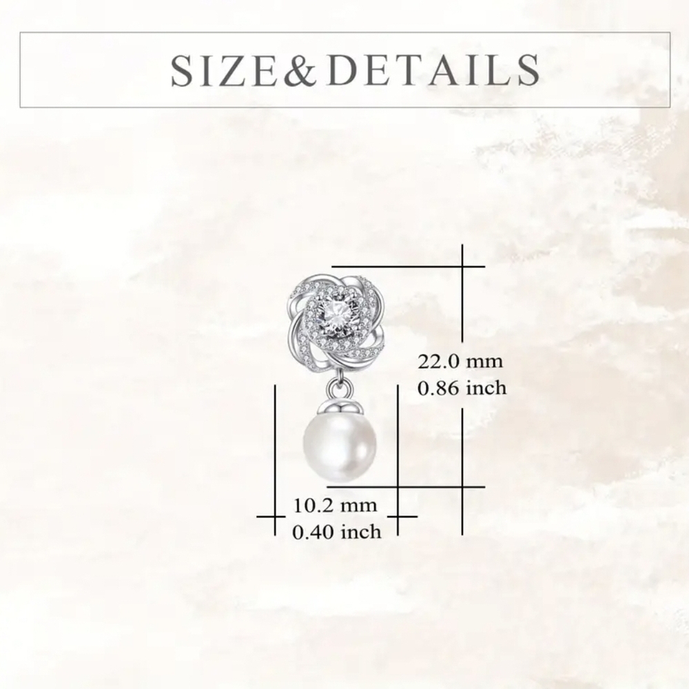 Radiant Silver Pearl Earrings with Diamond Accents - Picture 2 of 3